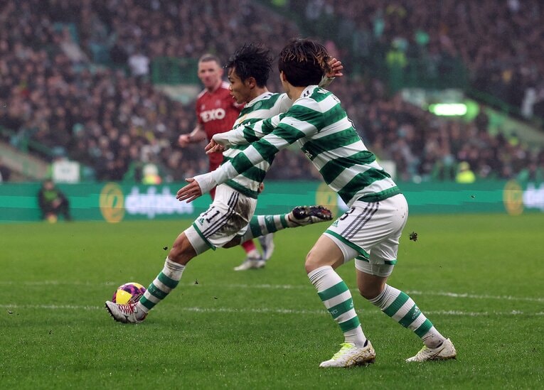 2月18日のアバディーン戦で2ゴールを決めたセルティックの旗手怜央　©Getty Images