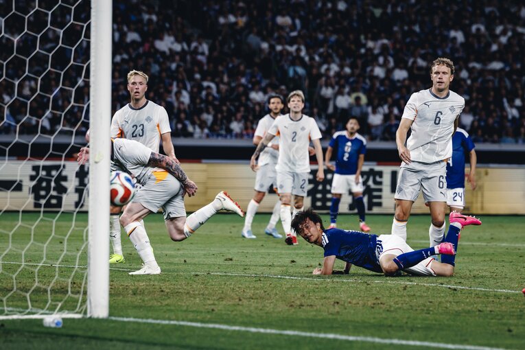 W杯壮行試合のアイスランド戦でも頭で決勝点を奪っていた　©Kiichi Matsumoto