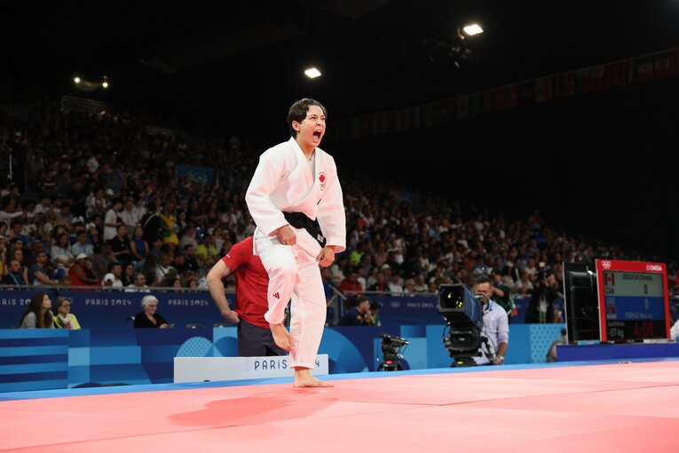 声を出して気合いを入れる出口　©Kaoru Watanabe/JMPA