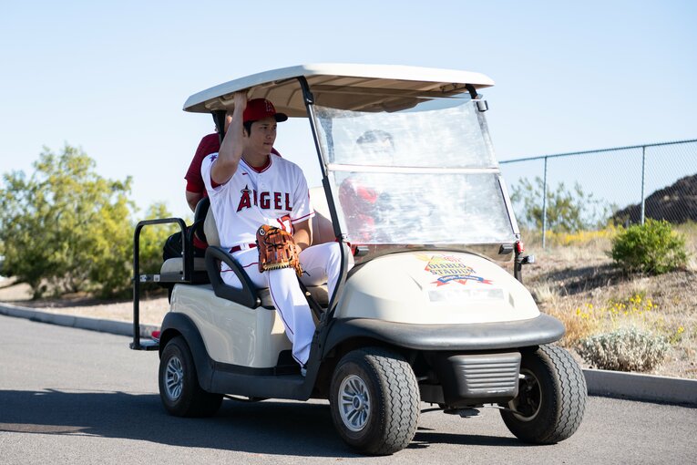 【未公開ショット多数！エンゼルス時代の秘蔵愛されショット】エンゼルス時代、スプリングキャンプでの大谷　©Nanae Suzuki