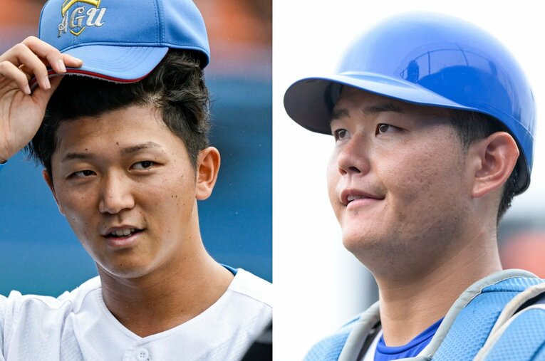 今年のドラフト会議でそれぞれ1位指名を受けた青山学院大の渡部海と鈴木泰成。これで4年連続の複数1位指名となった　©Nanae Suzuki
