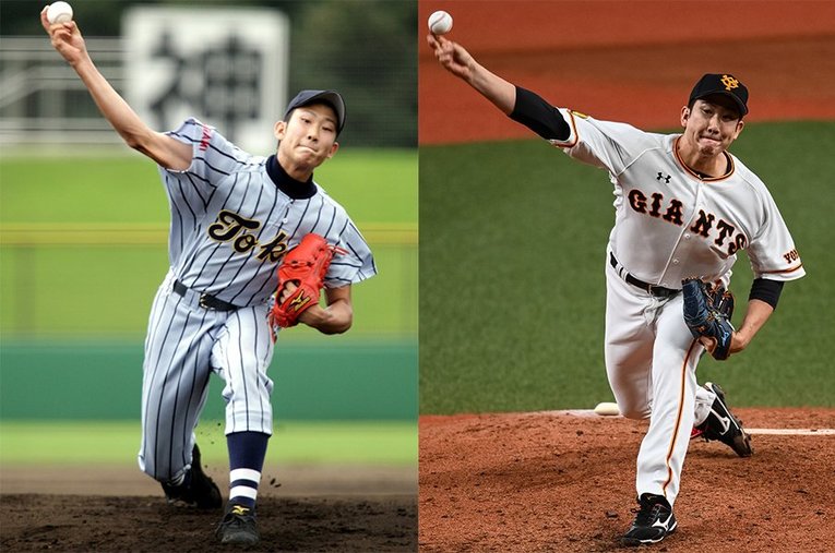 東海大相模時代と巨人時代の菅野智之 ／ photograph by Sankei Shimbun/Nanae Suzuki