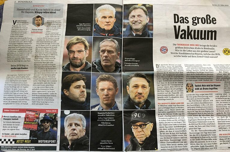 バイエルンとドルトムントの来季監督を予想する地元新聞。 ／ photograph by Hidezumi Shimazaki