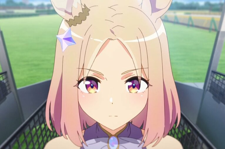 ダービーの直線の攻防、ナリタトップロードとテイエムオペラオーとの競り合いも丹念に描かれ、後ろにはアドマイヤベガが迫り…　©©Cygames, Inc.