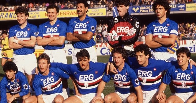 低価限定品サンプドリア 1991-1992シーズン ホーム用 半袖 イタリア製 Mサイズ マンチーニヴィアリトニーニョセレーゾ在籍時 レプリカ、オーセンティック