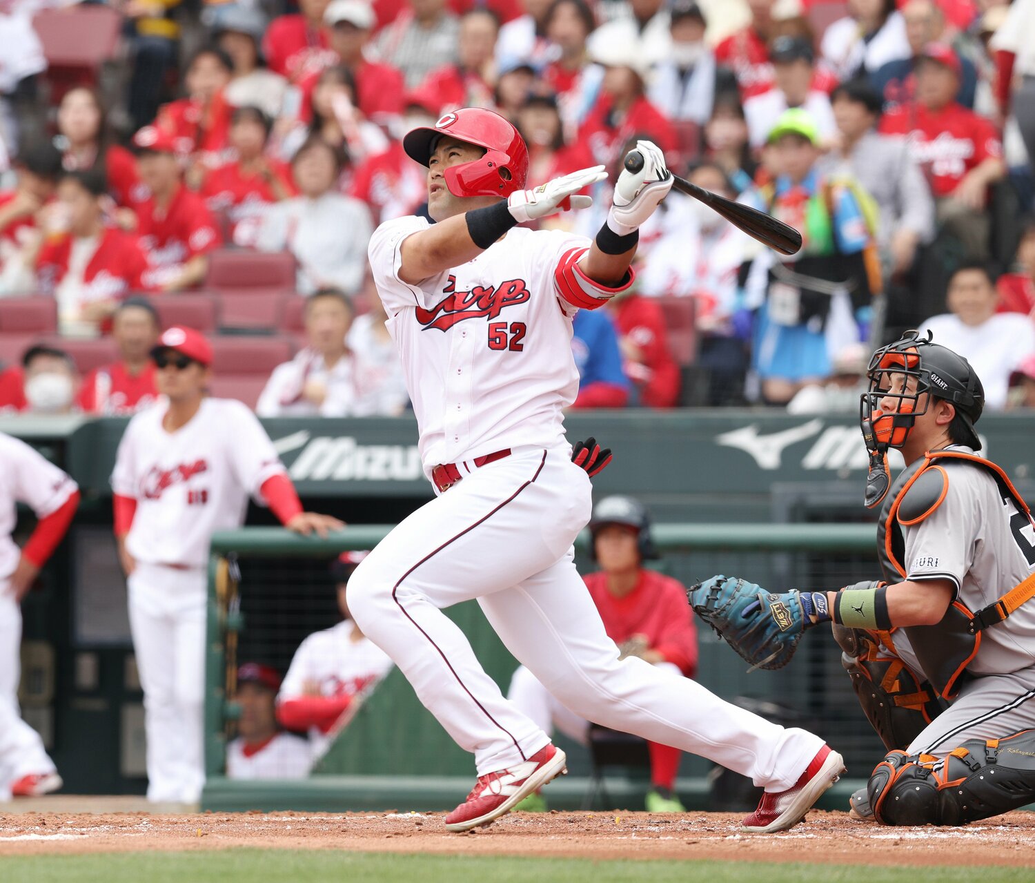 今季は左膝の負傷により出遅れていた末包だが、5月8日の一軍昇格以来、打線の中軸を担う ©JIJI PRESS