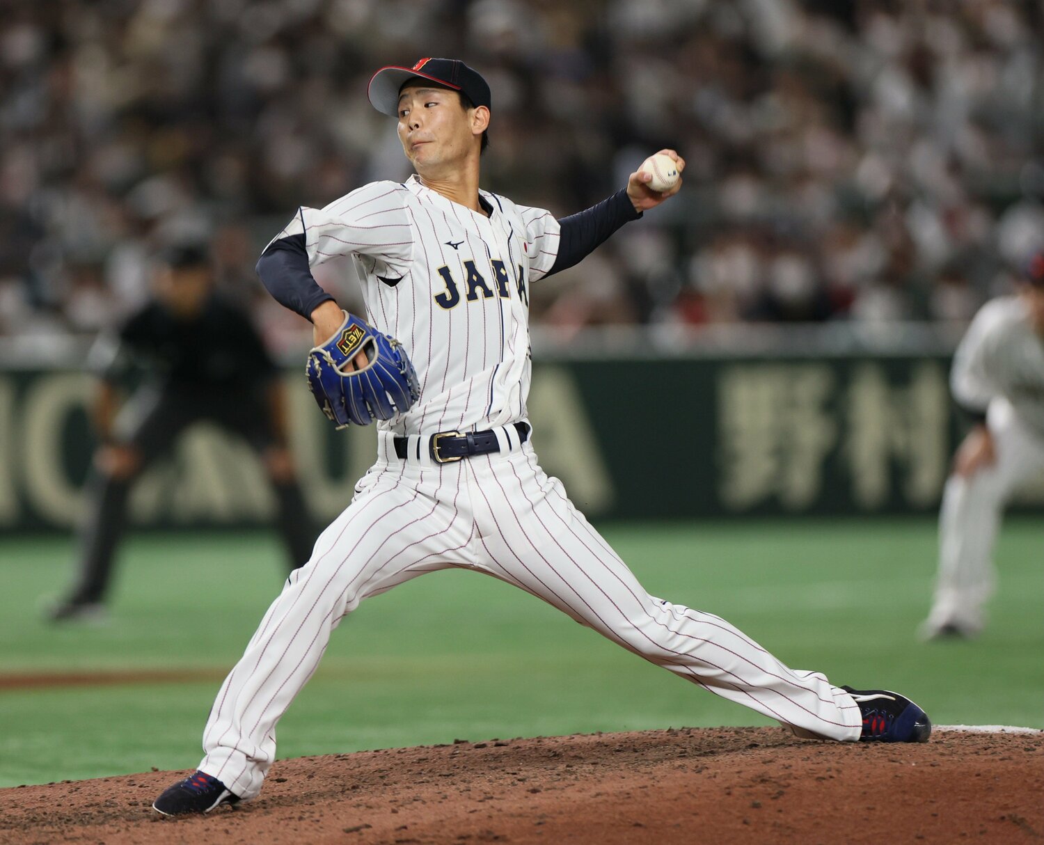 2022年には日本代表に選出され、強化試合のオーストラリア戦に登板した　©JIJI PRESS