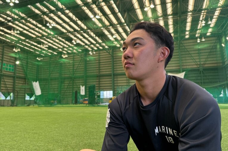 二軍施設でトレーニングに励む石垣元気　©Chiba Lotte Marines