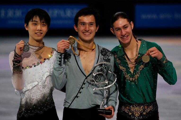 2013/14シーズンの羽生結弦、パトリック・チャン、ジェイソン・ブラウン　©Getty Images