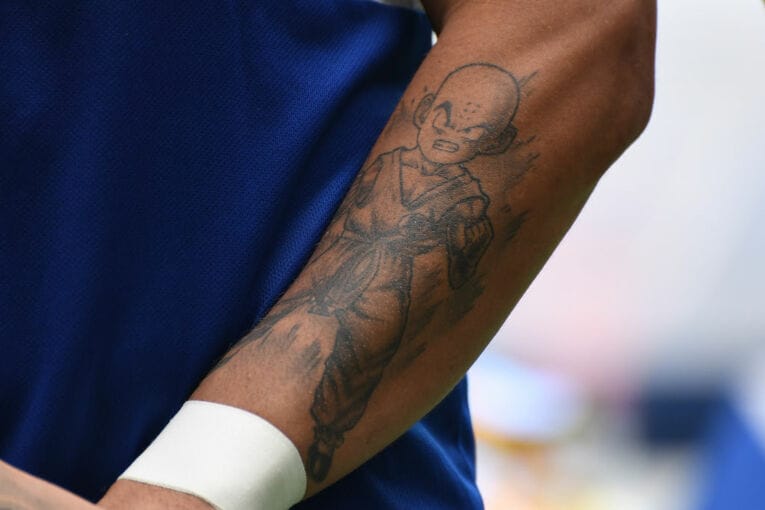 マルコス・ジュニオールの左腕にはクリリンのタトゥーが　©Masashi Hara/Getty Images
