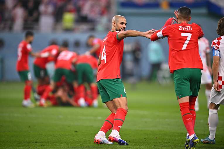 モロッコの心臓アムラバトとチェルシーでプレーするジエシュ　©Takuya Kaneko/JMPA