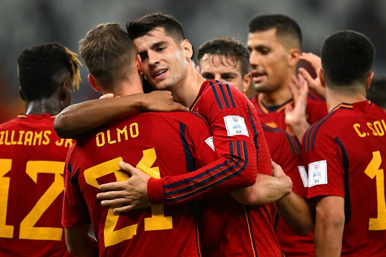 出場が危ぶまれたモラタ（中央）は初戦のコスタリカ戦に途中出場し、ゴールを決め、見事復活　©Getty Images