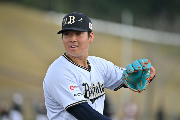 ブレーク２年目となる今春のキャンプで練習に取り組む山下　©Hideki Sugiyama