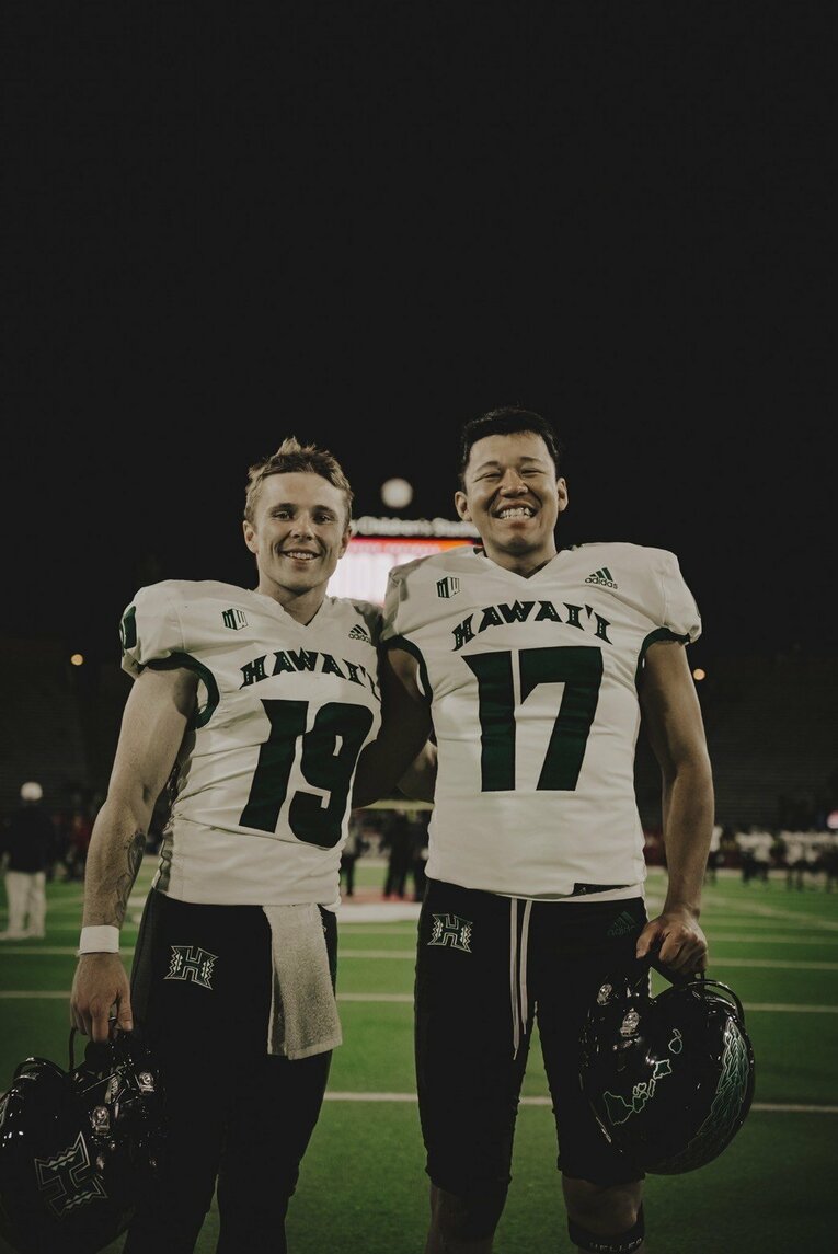 編入2年目からはハワイ大チームの正キッカーとして活躍している松澤／本人提供