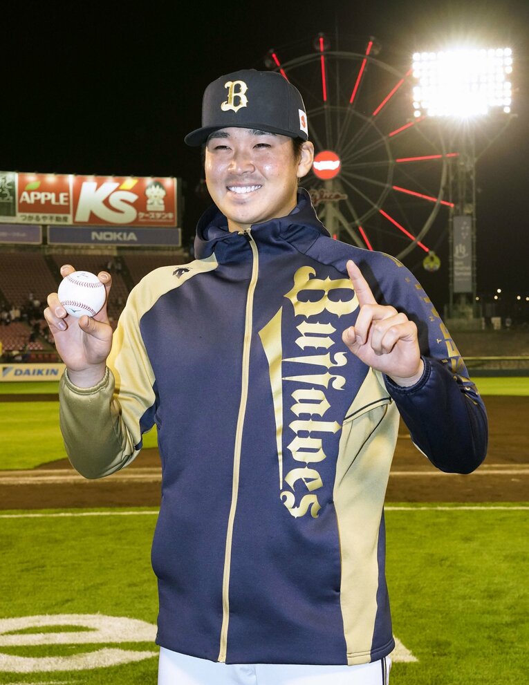 プロ3年目で掴んだ初勝利にニッコリ（2023年4月11日楽天戦）©︎KYODO