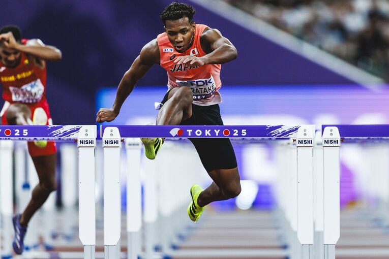 【東京世界陸上】110mハードル予選を走る村竹ラシッド（JAL）　©Kiichi Matsumoto