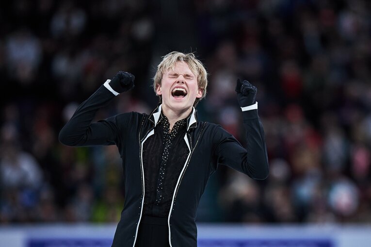 フリーの演技を終えたマリニンの表情　©Getty Images