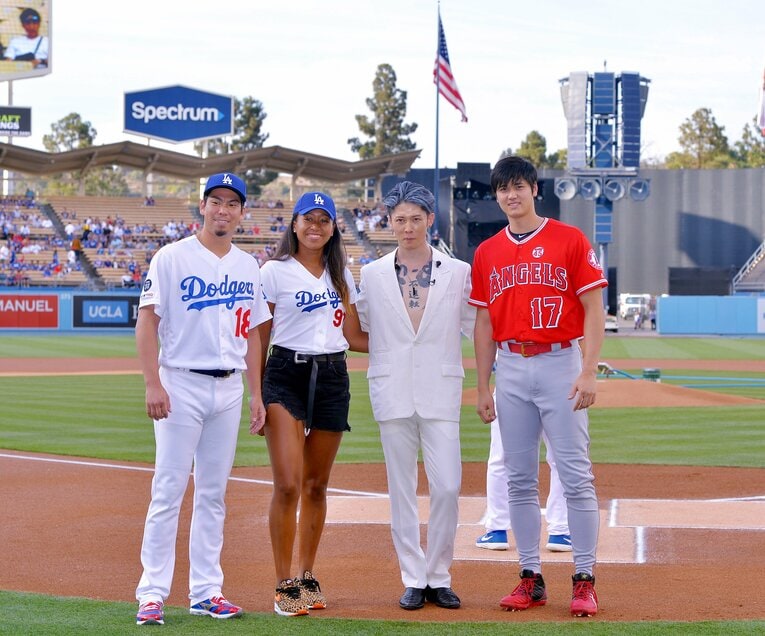 ドジャースvsエンゼルスには大坂なおみも登場　©JIJI PRESS