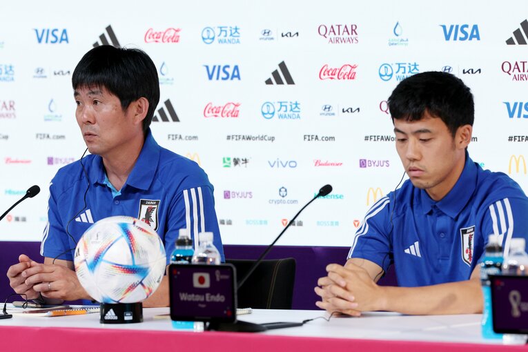 前日会見に出席した森保監督と遠藤航　©Getty Images