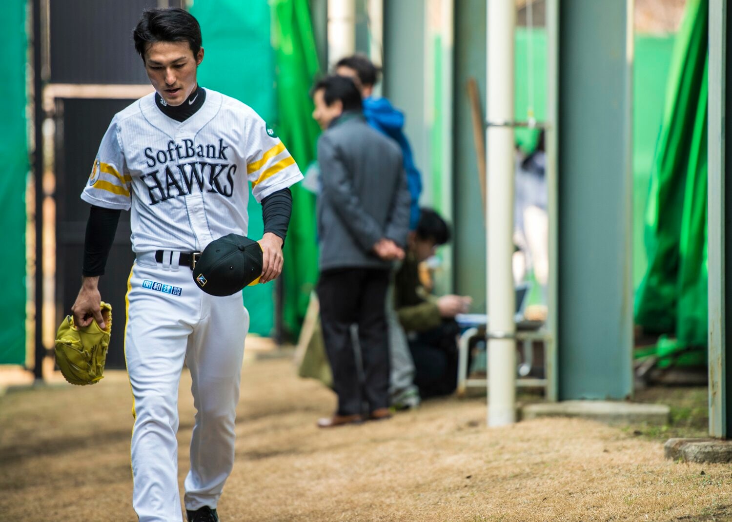 ソフトバンク時代の島袋洋奨。2015年の宮崎春季キャンプで ©Takuya Sugiyama