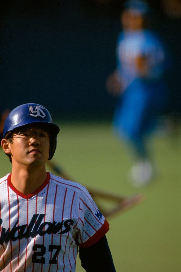 田畑と最優秀バッテリーを受賞するなど、ヤクルトの顔になった古田敦也　©BUNGEISHUNJU