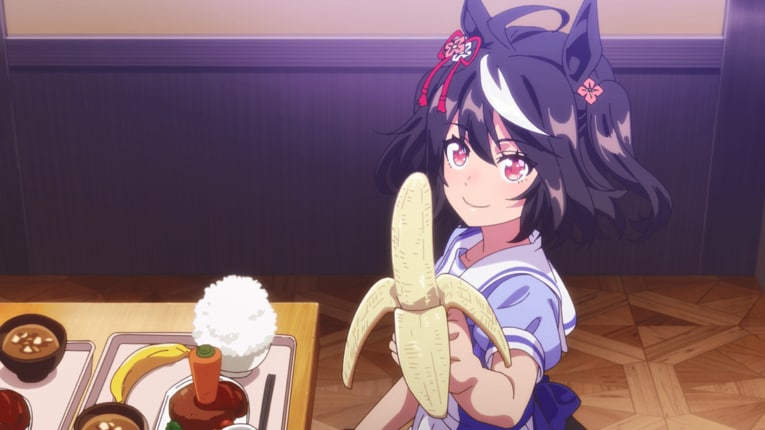食が細くなっているのか、バナナを譲るキタサンブラック　©2023 アニメ「ウマ娘 プリティーダービー Season 3」製作委員会