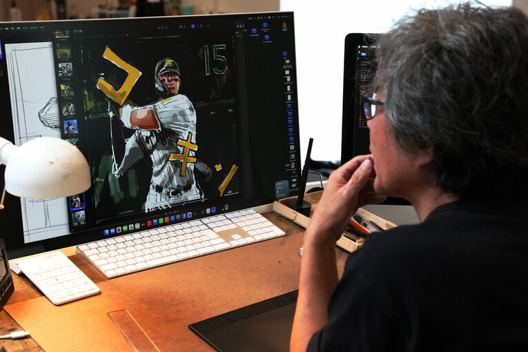 6月4日の西武戦で15号2ランを放った佐藤輝明を描いた一作　©Shigeki Yamamoto