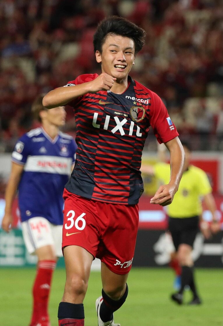 2019年8月10日、横浜Ｆマリノスの後半に勝ち越しゴールを決め喜ぶ上田綺世　©JIJI PRESS