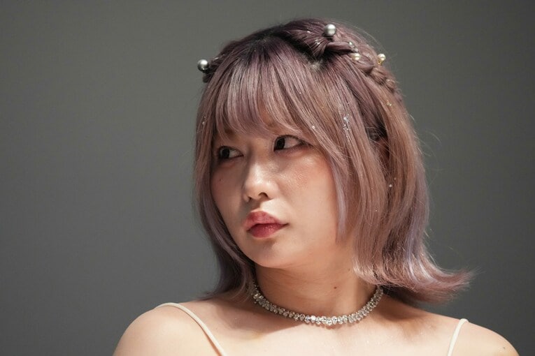 4.27横浜アリーナの記者会見に臨んだ中野たむ。4月8日、ユナイテッド・シネマ豊洲　©Essei Hara