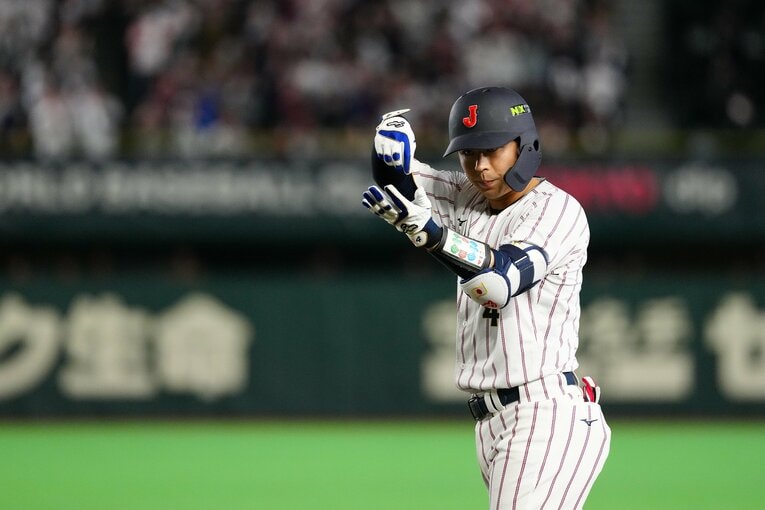 今大会は打撃でも存在感を残した　©︎Daniel Shirey/WBCI/MLB Photos via Getty Images