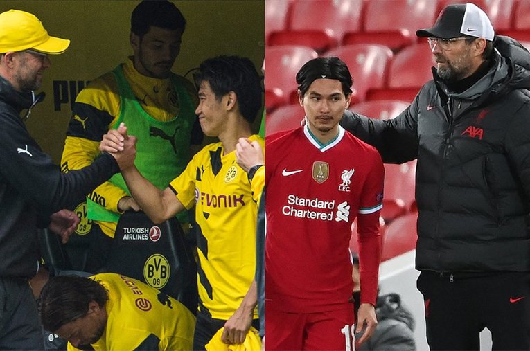 香川真司と南野拓実。2人の日本代表ナンバー10を指導したのがクロップだ ／ photograph by Takuya Sugiyama/Getty Images