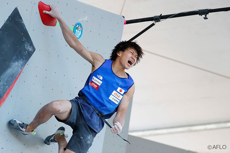 6月に開催されたアメリカ・ベイルでのW杯ボルダリングで優勝した緒方良行。