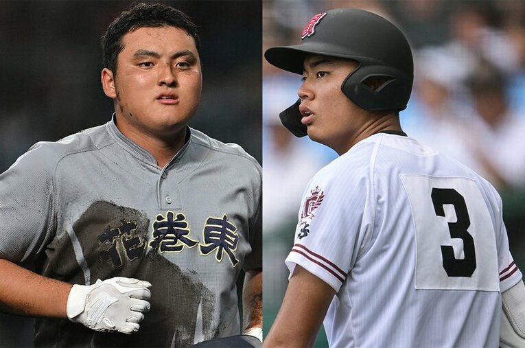 今回の甲子園で注目打者となった佐々木麟太郎と真鍋慧。プロスカウトの見立てはどうだった？ ／ photograph by Hideki Sugiyama/Nanae Suzuki