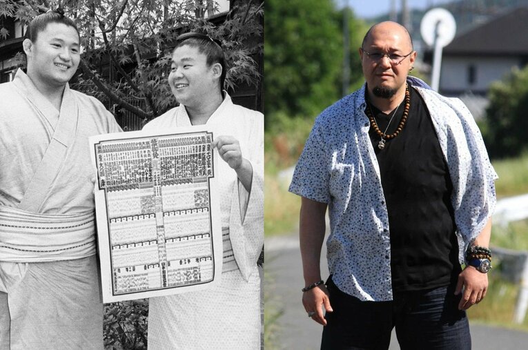 1990年にそろって幕内に再入幕した若貴兄弟（左）。2人と初土俵同期である元若隆盛の古市氏（右）が語る「花の六三組」の悲喜こもごもとは ／ photograph by (L)JIJI PRESS、(R)Hiroki Kakehata