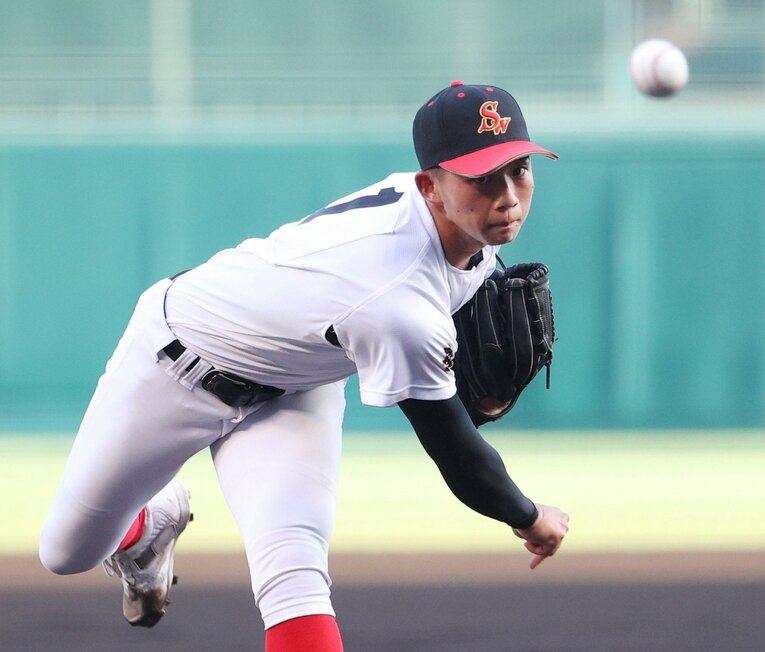 ナイターに入り奪三振も増えた創成館のエース・森下　©JIJI PRESS