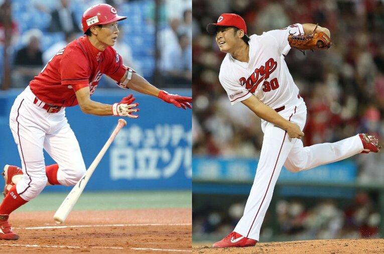 赤松（左）は08年から10シーズン、一岡は14年から9シーズン広島でプレーした　©JIJI PRESS
