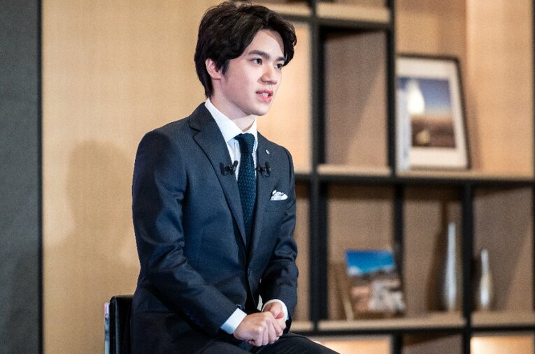 5月14日、引退会見を行った宇野昌磨 ／ photograph by Takuya Sugiyama