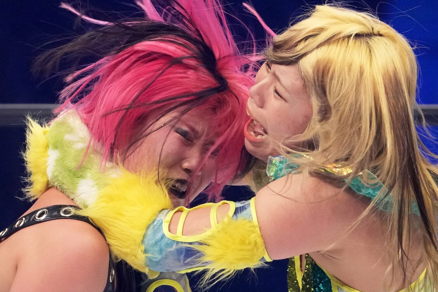 吏南と羽南の激しいエルボーの応酬。3月15日、大田区総合体育館　©Masashi Hara