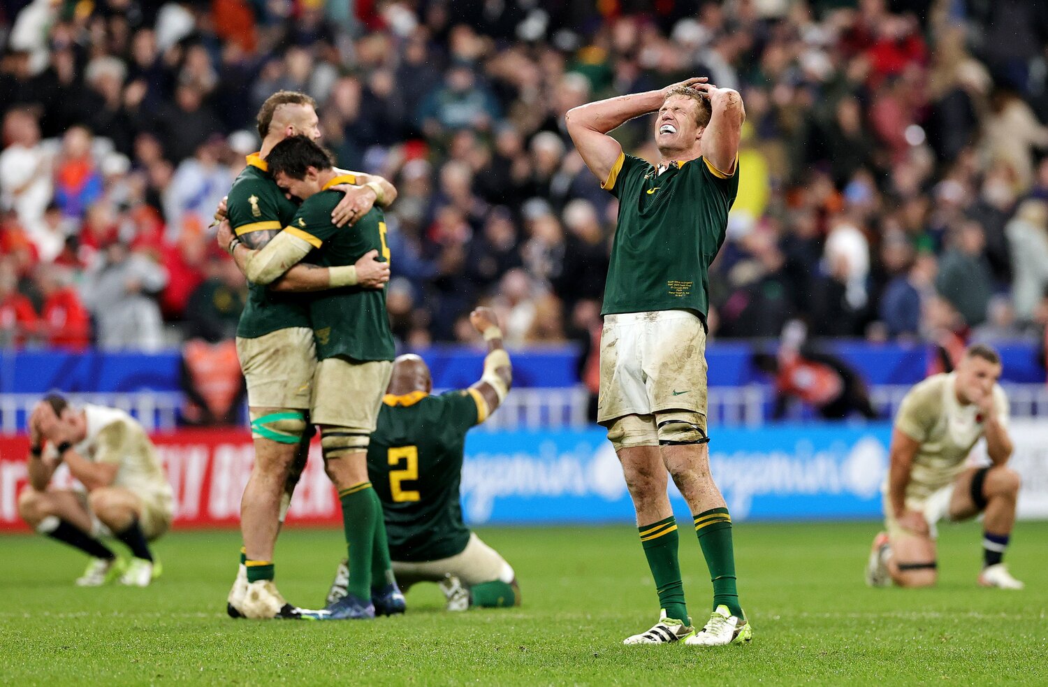 準決勝、イングランド相手に16対15で逆転勝ちした南アフリカ。前回大会王者、過去優勝3回　©Getty Images