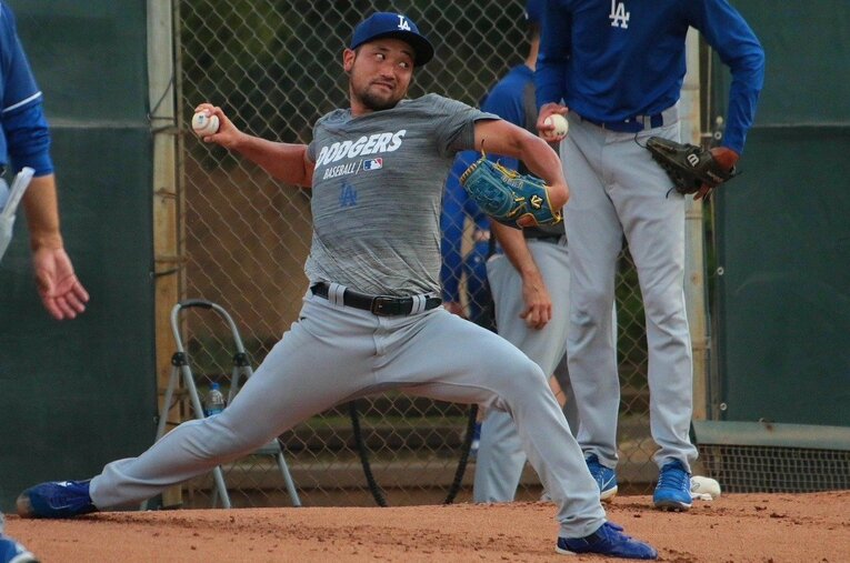 ドジャース時代、練習中の北方　©Tomo San　写真提供：北方悠誠