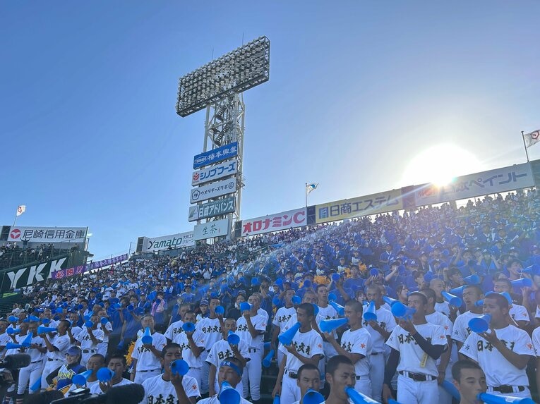 【吹奏楽部が…いない！】日本文理は吹奏楽部なしで、太鼓と声で応援。現地の様子 ©Yukiko Umetsu