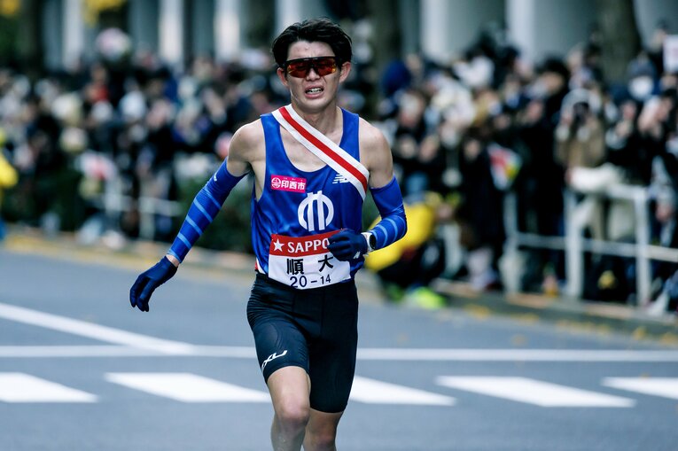 7秒差でシードを逃し、涙をのんだ11位の順大の古川。序盤では大村に「2人でシードまで行こう」と声をかけたという　©Kiichi Matsumoto