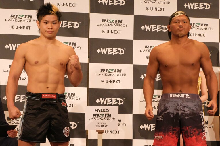 前日計量での鈴木博昭（左）と奥田啓介　©Norihiro Hashimoto