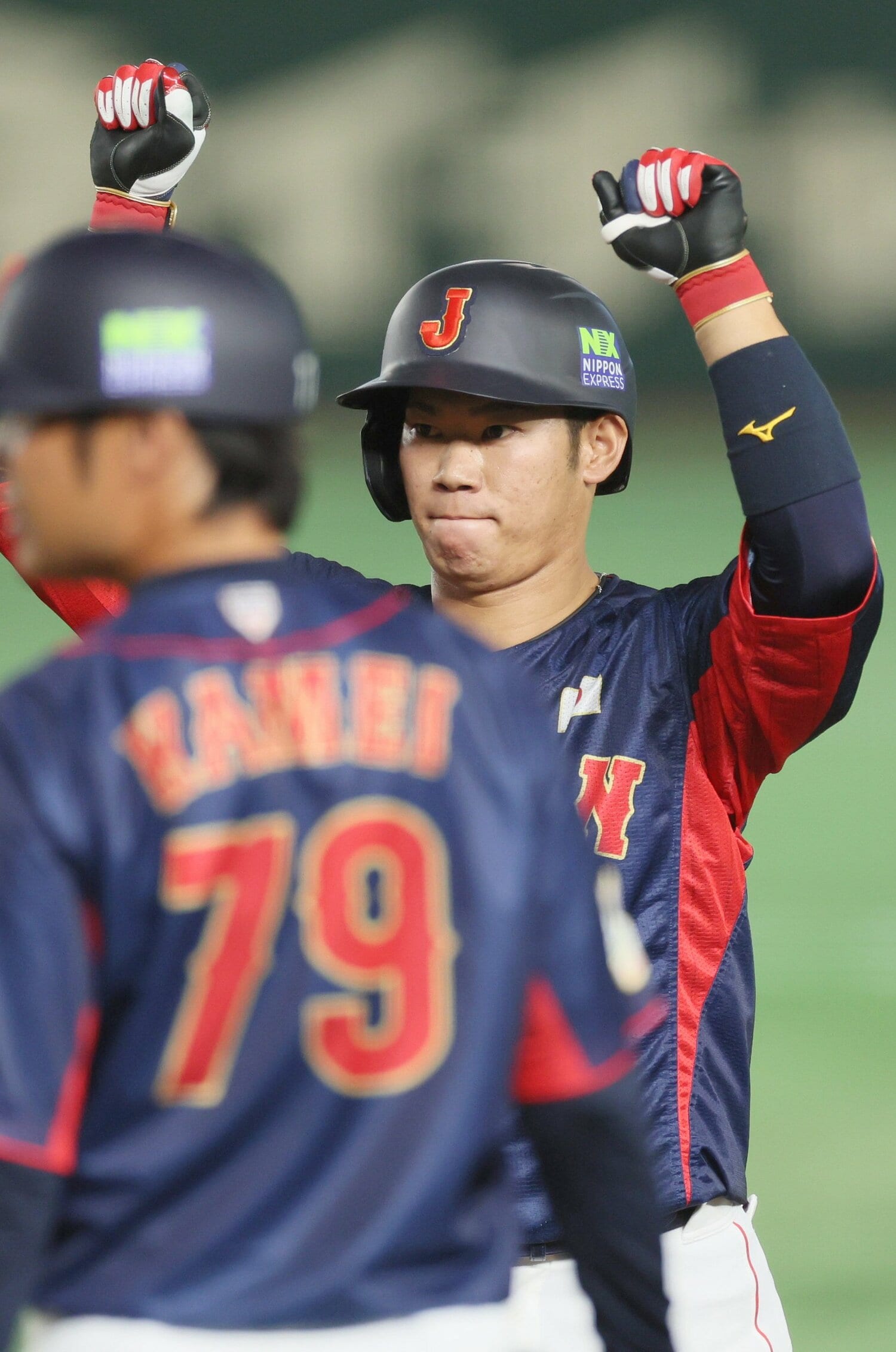 昨年11月のアジアプロ野球チャンピオンシップでは、主戦捕手として4試合中3試合に出場した坂倉 ©JIJI PRESS