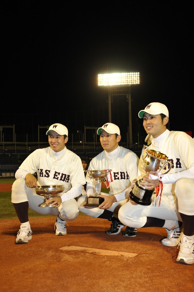 早大・斎藤佑樹、福井優也、大石達也（2010年）©︎BUNGEI SHUNJU