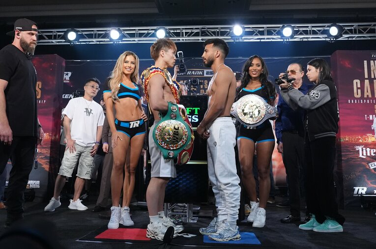 井上尚弥とカルデナスのフェイスオフ　©Naoki Fukuda