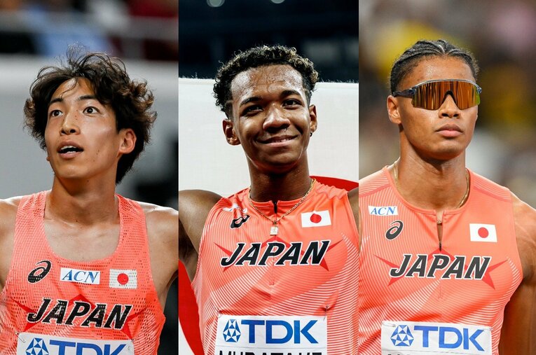 左から三浦龍司、村竹ラシッド、中島佑気ジョセフ。東京世界陸上の中短距離種目でセンセーションを起こした3人は同世代だ ／ photograph by Nanae Suzuki (L/R)/Kiichi Matsumoto (C)