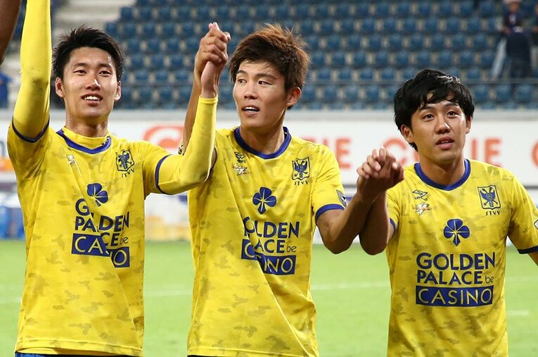 2018年、シント・トロイデン時代の（左から）鎌田大地、冨安健洋、遠藤航　©Getty Images