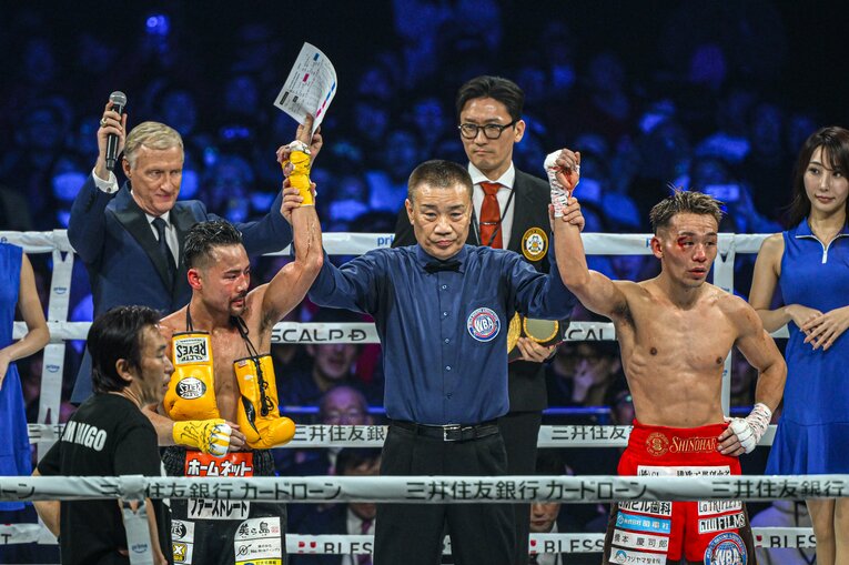 判定は3者ともに114-114。堤聖也は辛くも防衛を果たした　©Takuya Sugiyama