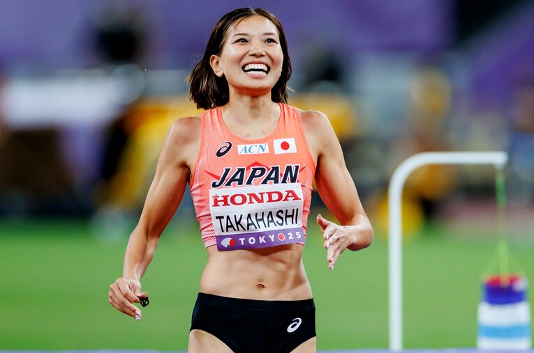 セカンドベストとなる1m88cmの高さを3度目の試技で成功させた女子走高跳の高橋渚。今季は春先からスランプに苦しんだが、大舞台で力を発揮してみせた　©Kiichi Matsumoto